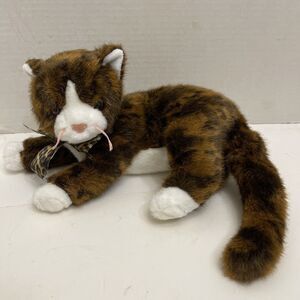 2006 Ty Classics Catalina Cat Plush Calico Brown Eyes 12” Long Leopard Ribbon